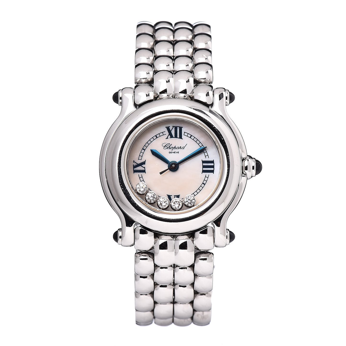 Stainless Steel 5 Diamond Mother of Pearl 26mm Happy Sport Quartz Watch
