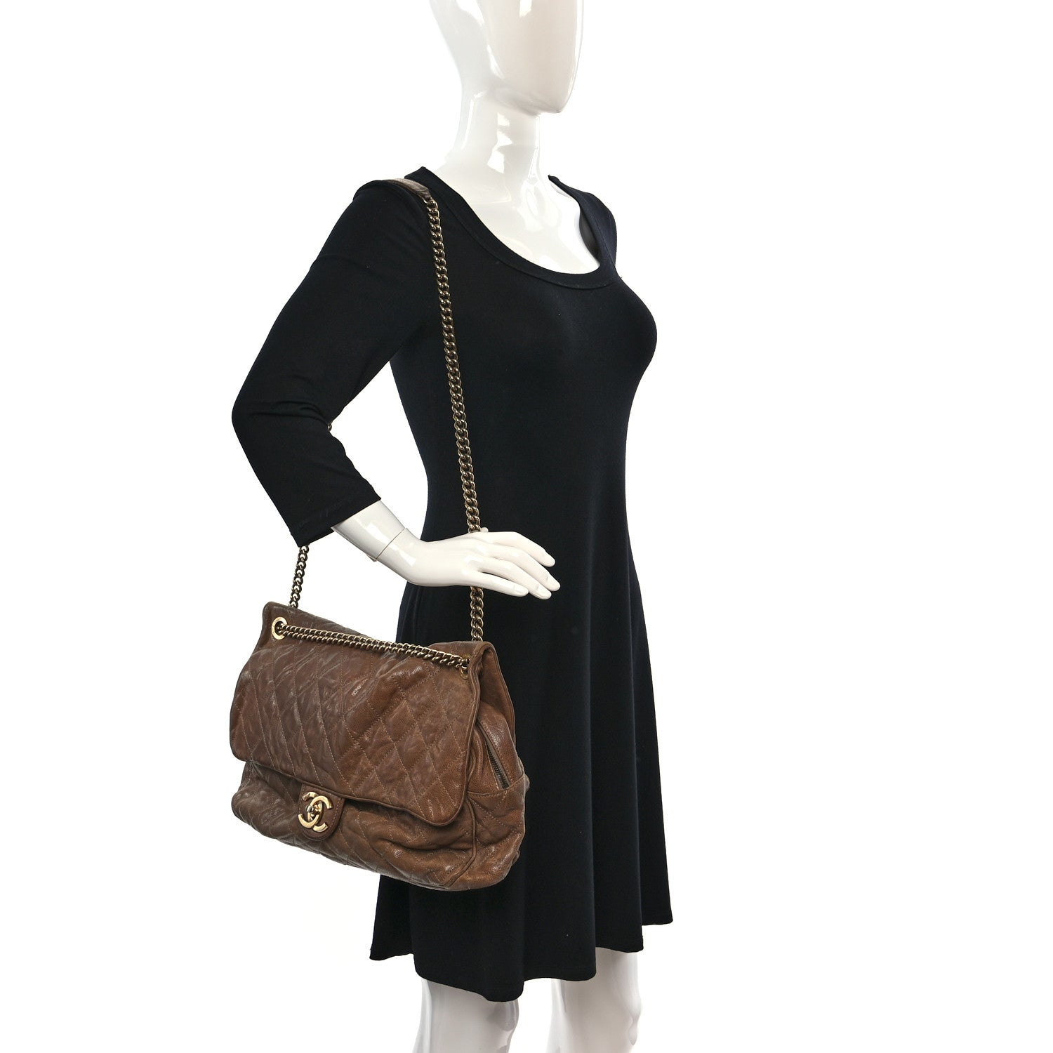 Chanel Crumpled Caviar Quilted Large Shiva Flap Beige 2 of 12