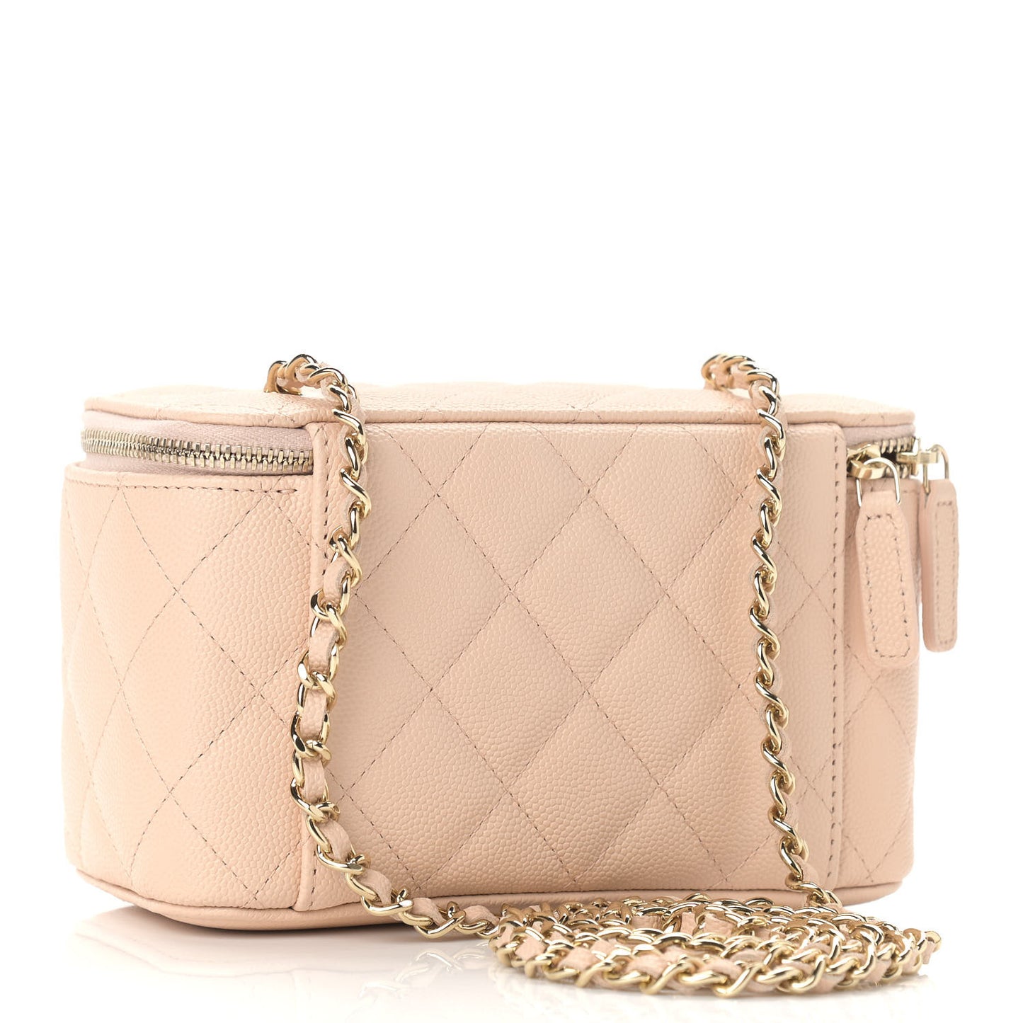 Caviar Quilted Small Vanity Case With Chain Light Beige