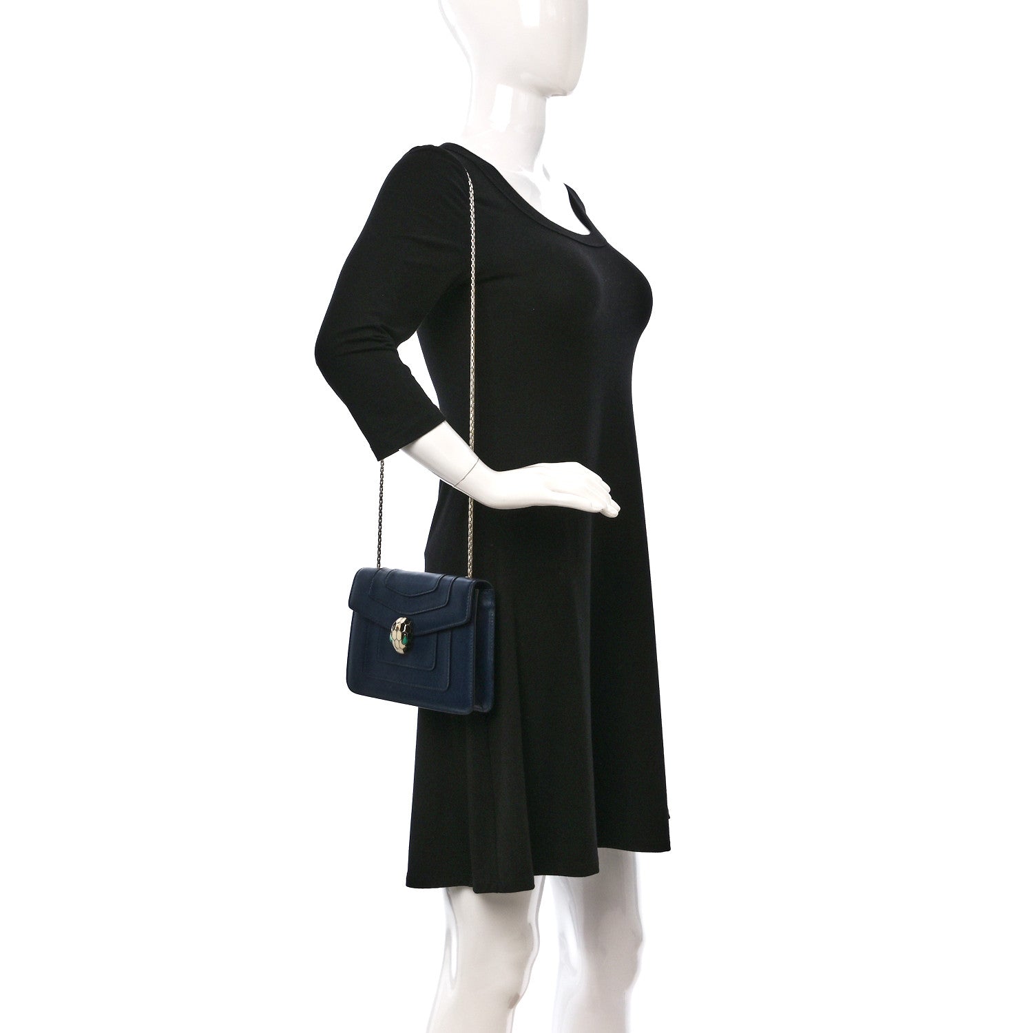 Bulgari Calfskin Small Serpenti Forever Snake Strap Crossbody Bag Navy 2 of 11