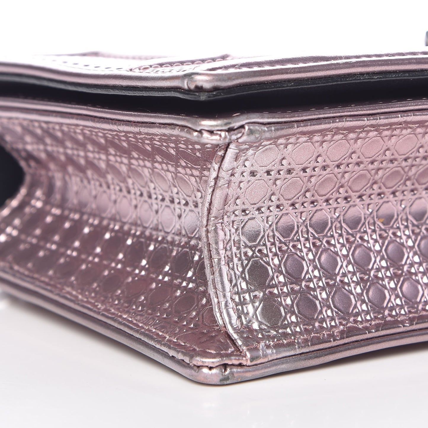 Metallic Patent Micro-Cannage Mini Diorama Flap Bag Pink
