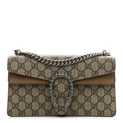 Gucci GG Supreme Monogram Suede Crystal Small Dionysus Shoulder Bag Beige Ebony Taupe 1 of 9