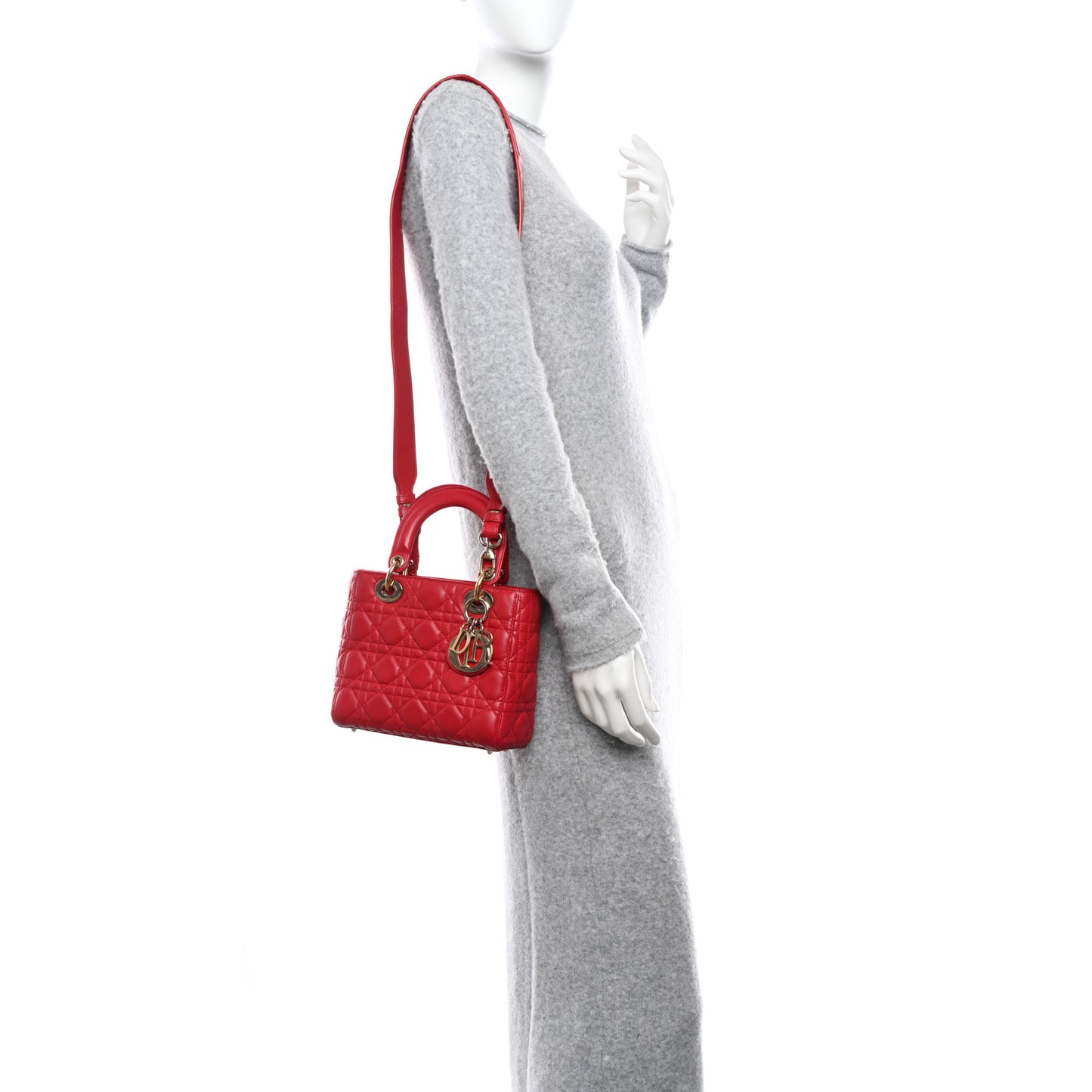 Lambskin Cannage Small Lucky Badges My Lady Dior Red