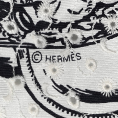 Hermes Silk Embroidered Brides De Gala Finesse Broderie Anglaise Scarf 70 White Black 4 of 4