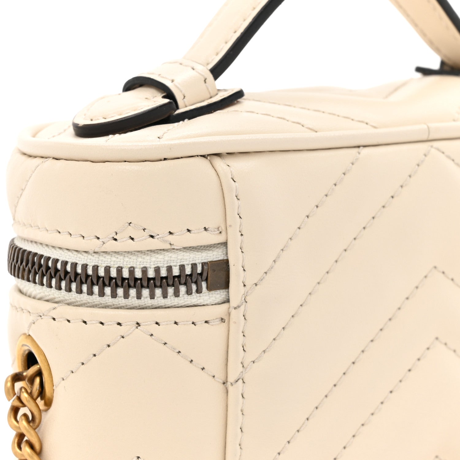 Gucci Calfskin Matelasse Chevron Mini GG Marmont Top Handle Bag Mystic White 14 of 15