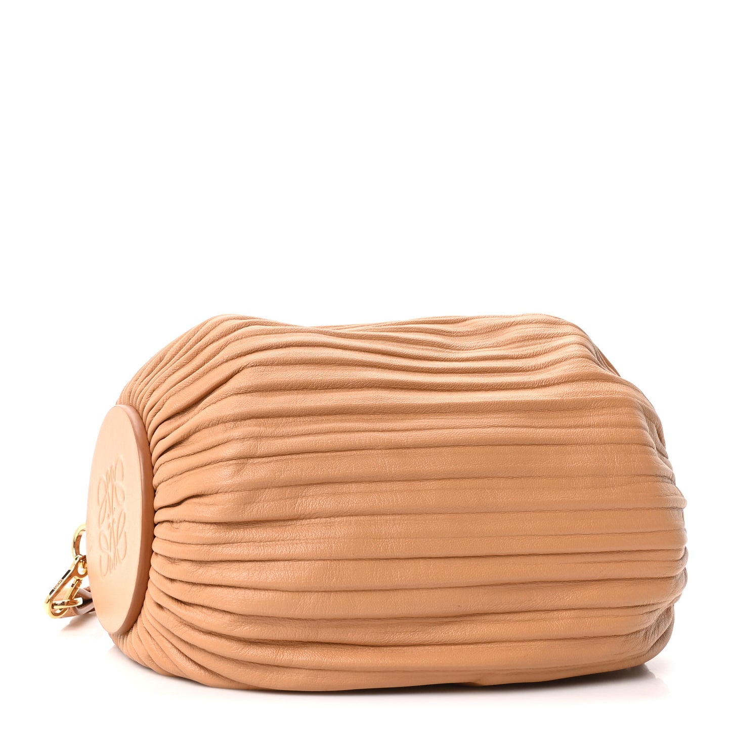 Lambskin Pleated Bracelet Pouch shoulder Bag Warm Desert