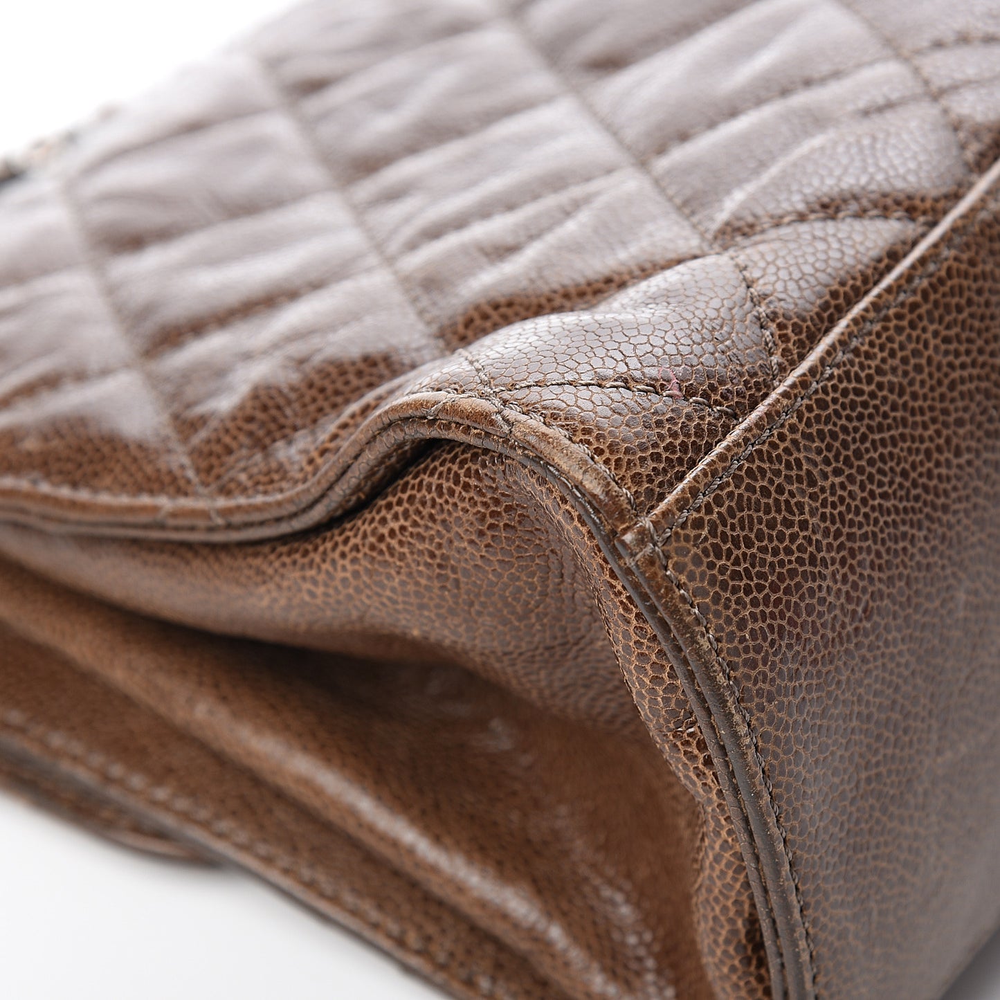 Crumpled Grained Calfskin Jumbo CC Crave Flap Beige
