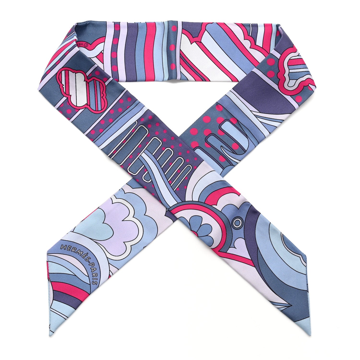 Hermes Silk Faubourg Rainbow Twilly Blue Jean Rose Vif 1 of 4