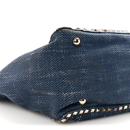 Valentino Garavani Denim Large Rockstud Tote Blue Brown 8 of 9