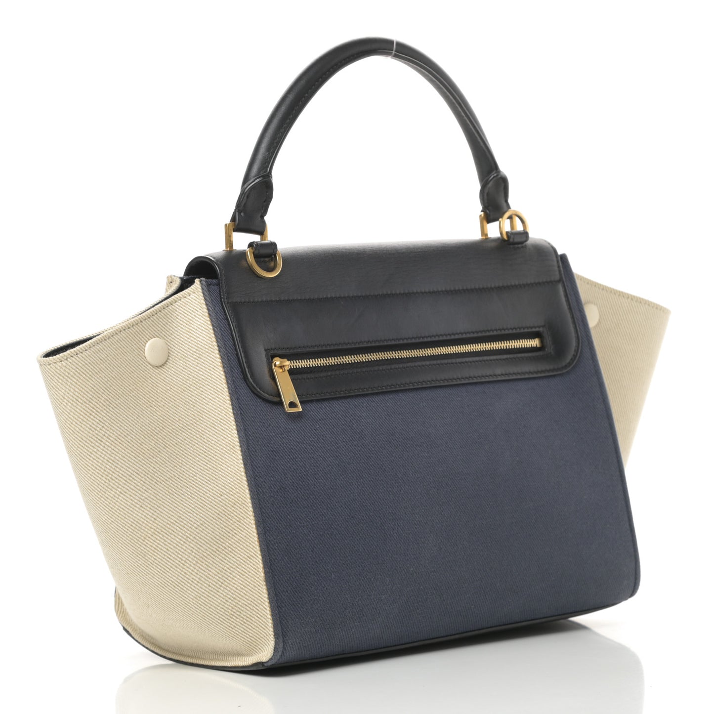 Smooth Calfskin Linen Small Tri-Color Trapeze Black Navy Blue