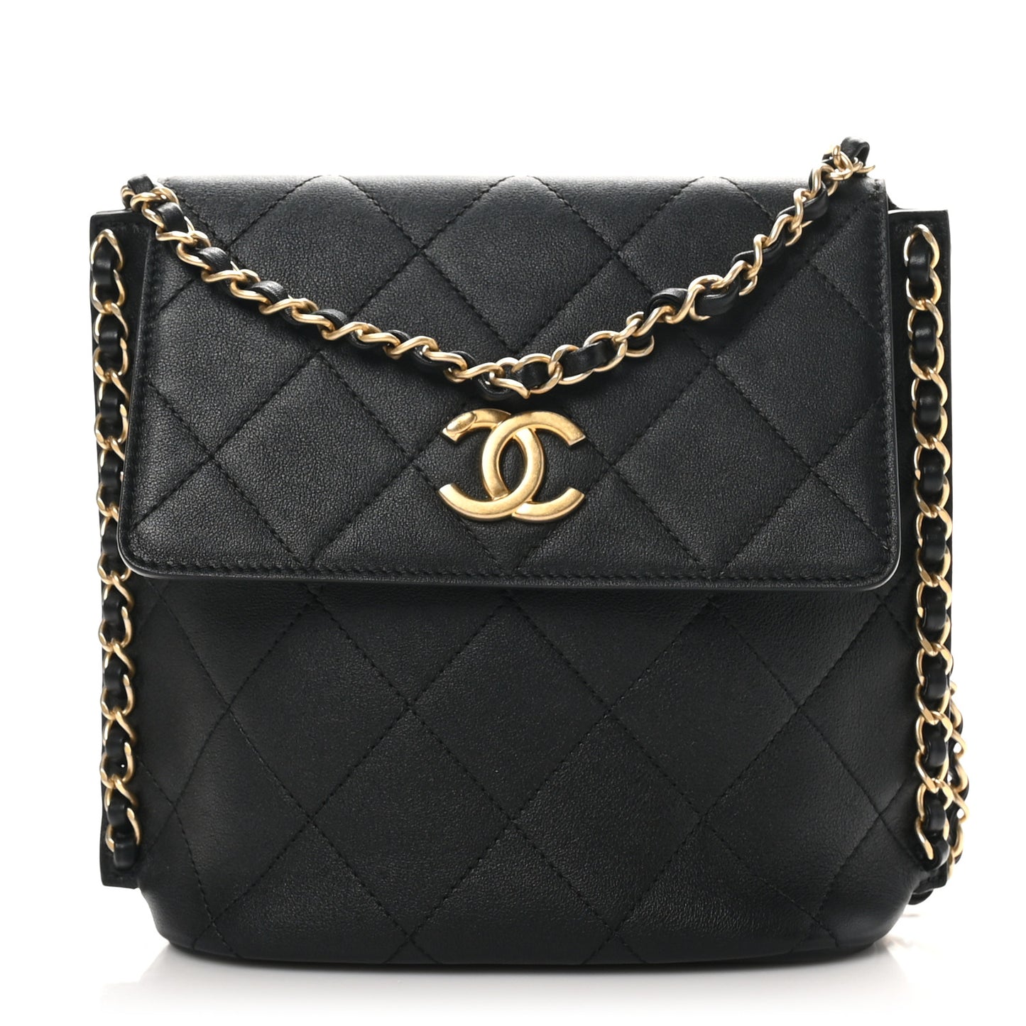Calfskin Quilted Chain Small Hobo Bag Black