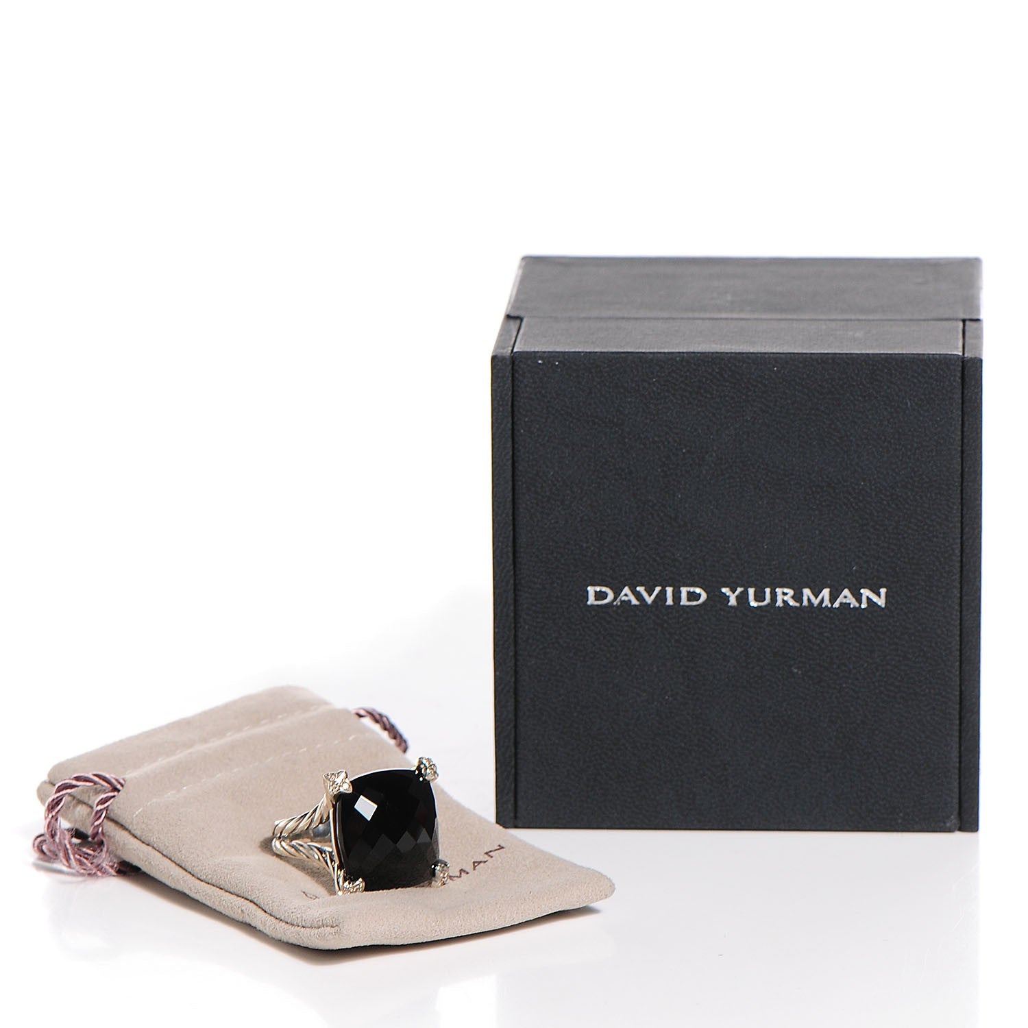 David Yurman Sterling Silver Black Onyx Pave Diamond 20mm Cushion On Point Ring 7 5 of 5