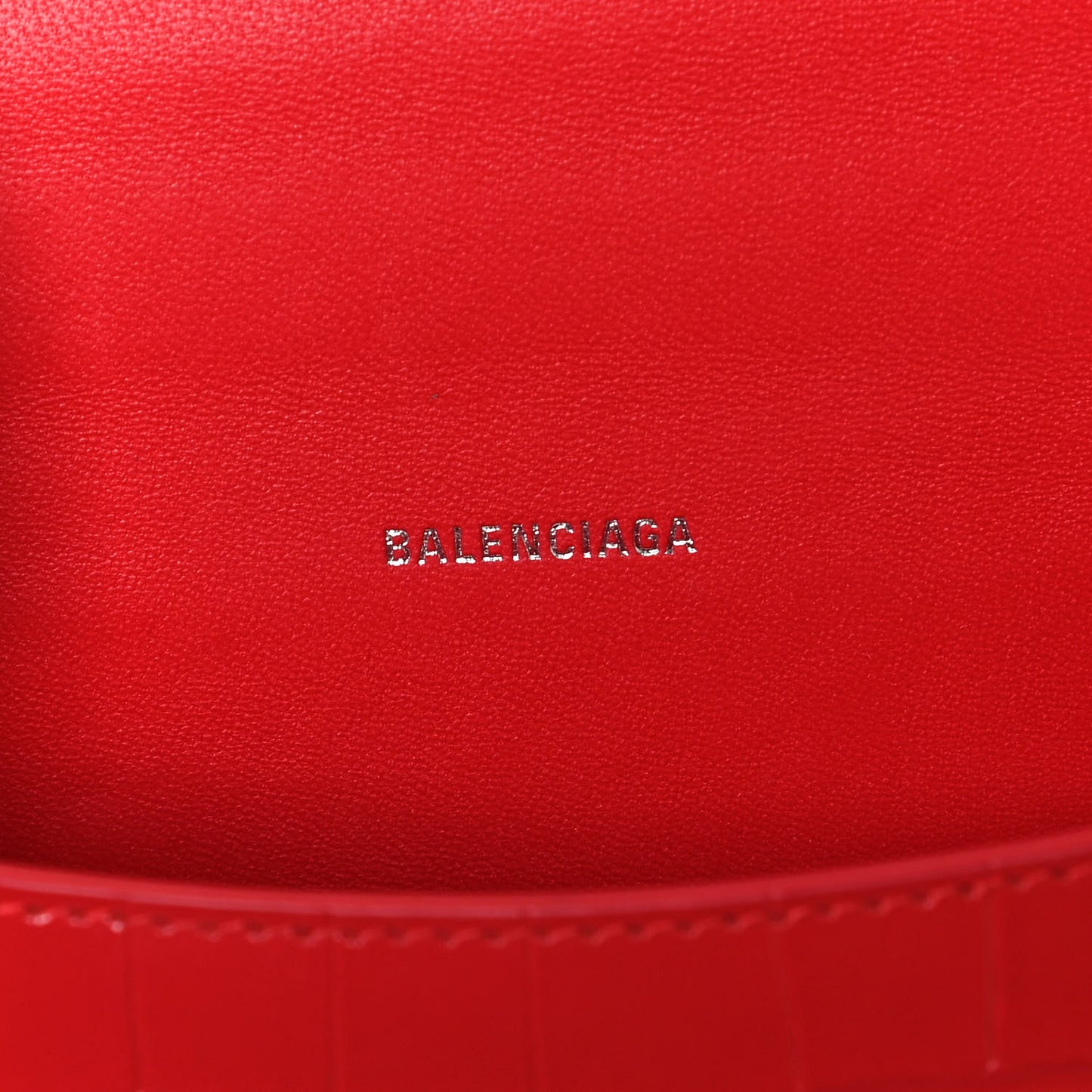 Shiny Calfskin Tonal B Crocodile Embossed Hourglass Top Handle Bag XS Bright Red
