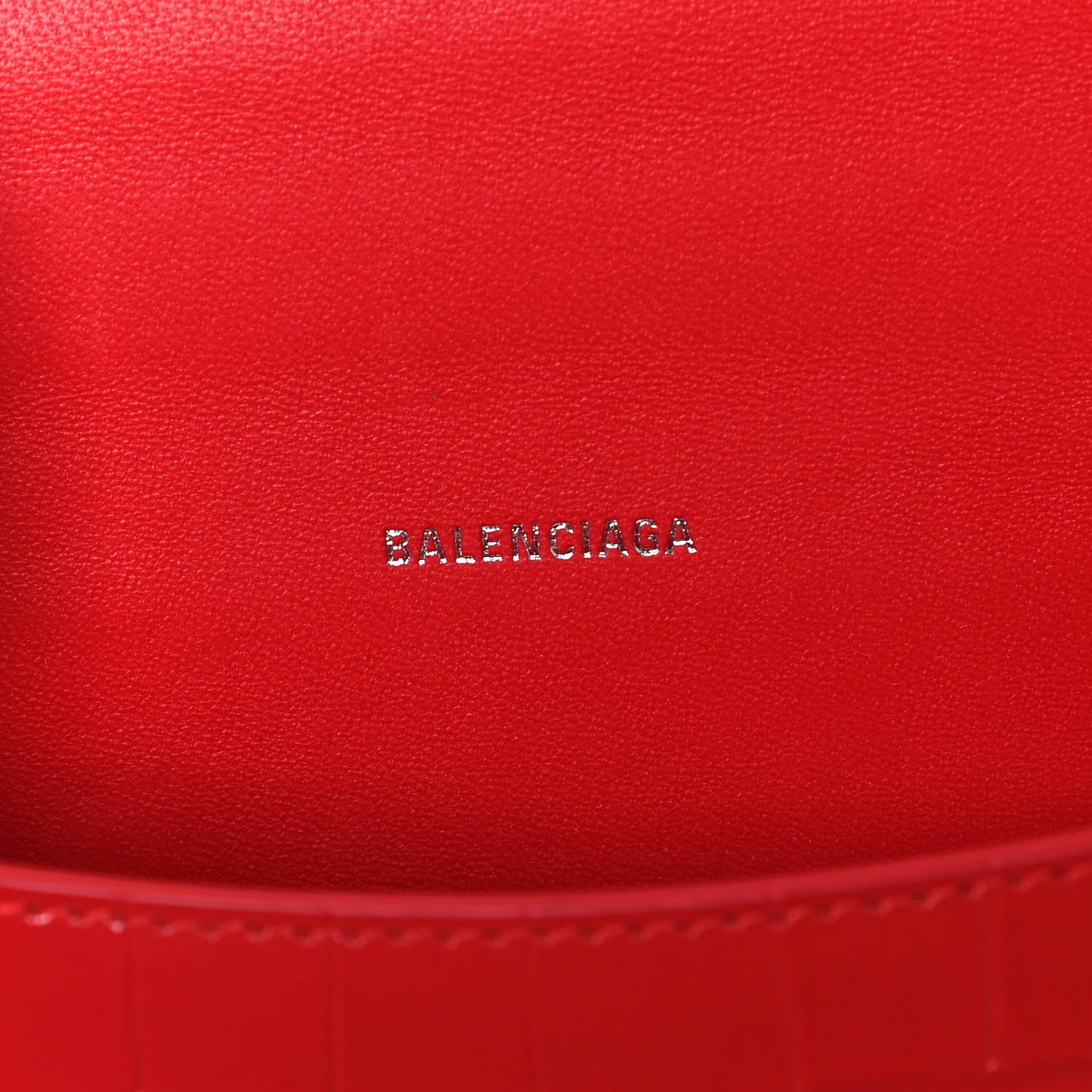 Balenciaga Shiny Calfskin Tonal B Crocodile Embossed Hourglass Top Handle Bag XS Bright Red 6 of 9