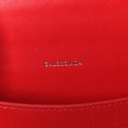 Balenciaga Shiny Calfskin Tonal B Crocodile Embossed Hourglass Top Handle Bag XS Bright Red 6 of 9