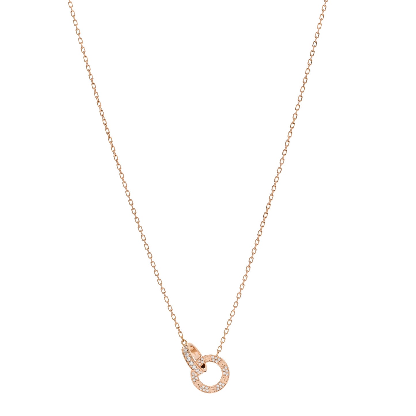 18K Pink Gold Diamond Interlocking LOVE Paved Necklace