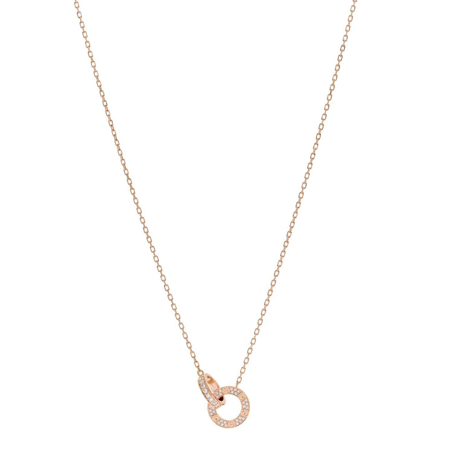 Cartier 18K Pink Gold Diamond Interlocking LOVE Paved Necklace 1 of 6