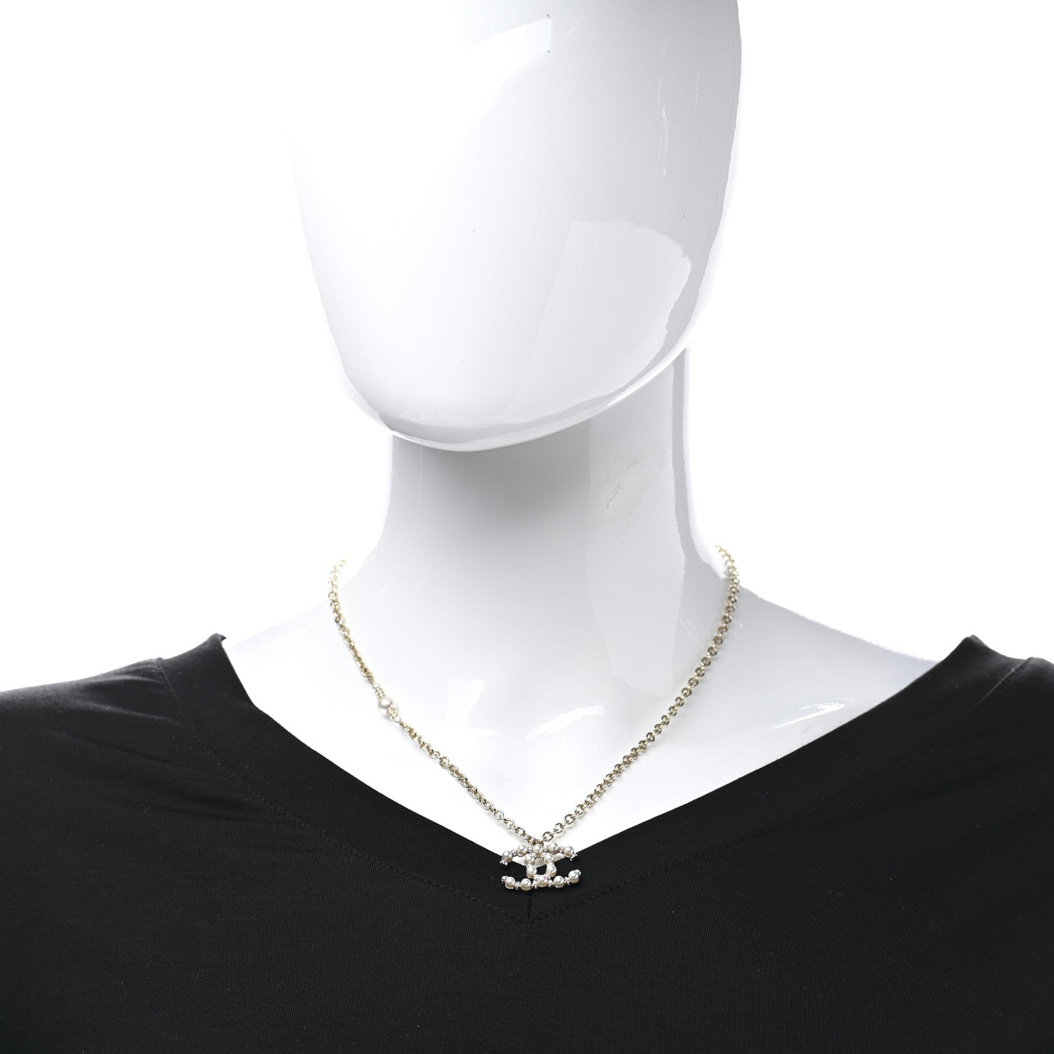 Chanel Crystal Pearl Nefertiti CC Pendant Necklace Gold 2 of 5
