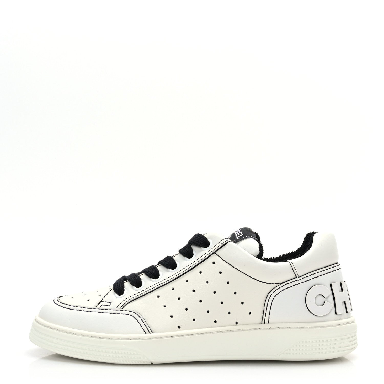 Chanel Calfskin Womens Logo Sneakers 36.5 Black White 1 of 7