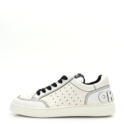 Chanel Calfskin Womens Logo Sneakers 36.5 Black White 1 of 7