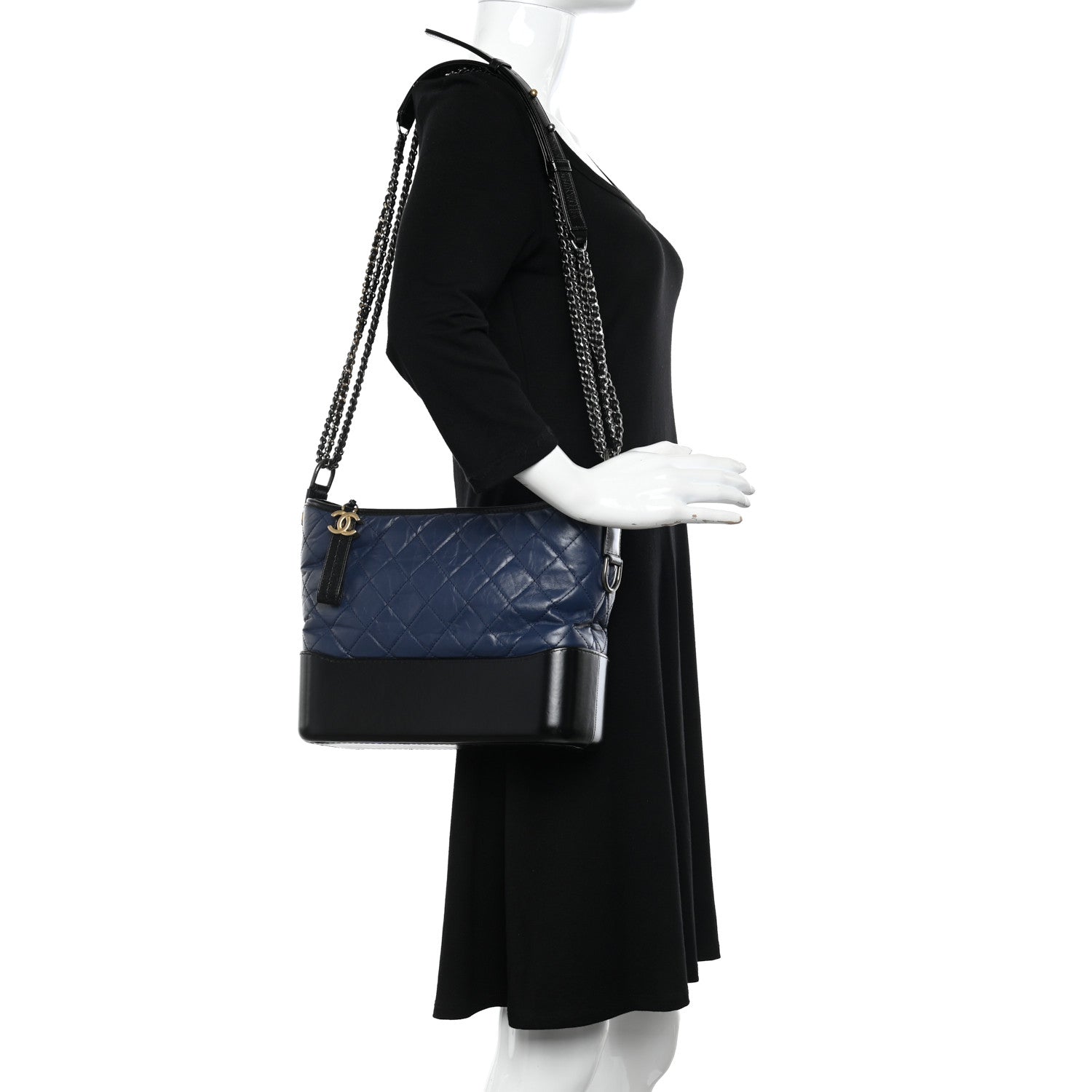 Chanel Aged Calfskin Quilted Medium Gabrielle Hobo Navy Black 2 of 12