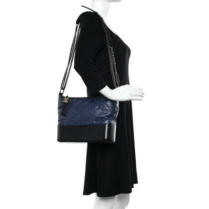 Chanel Aged Calfskin Quilted Medium Gabrielle Hobo Navy Black 2 of 12