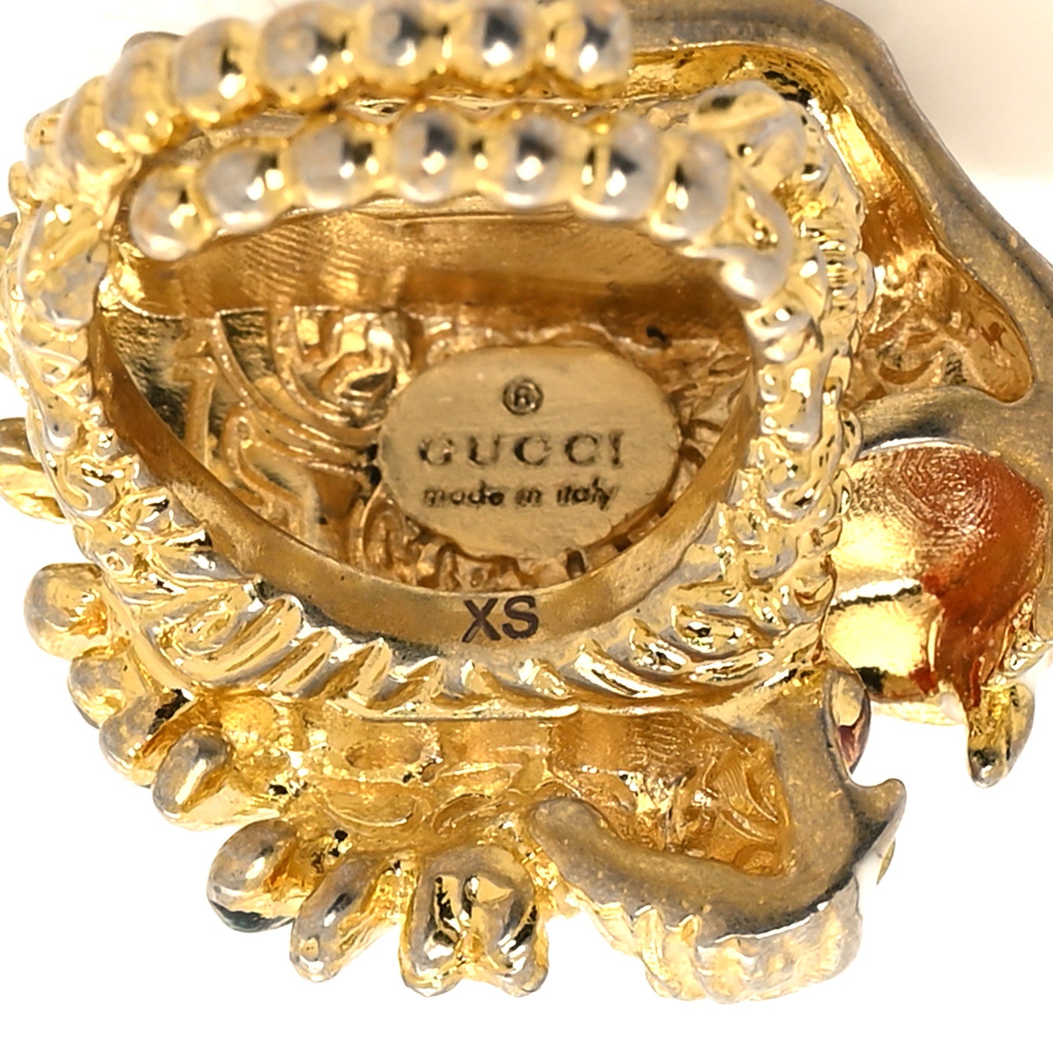 Gucci Metal Crystal Lion Head Ring XS 49 4.75 Aged Gold Multicolor 4 of 4