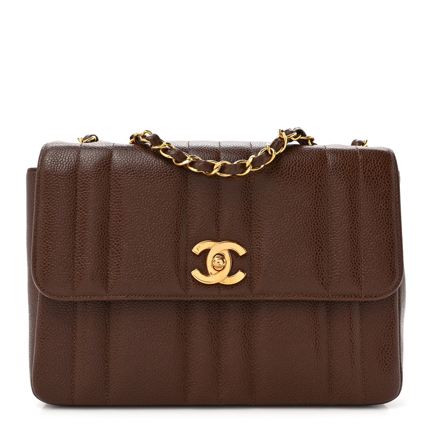 Caviar Vertical Quilt Jumbo Single Flap Brown
