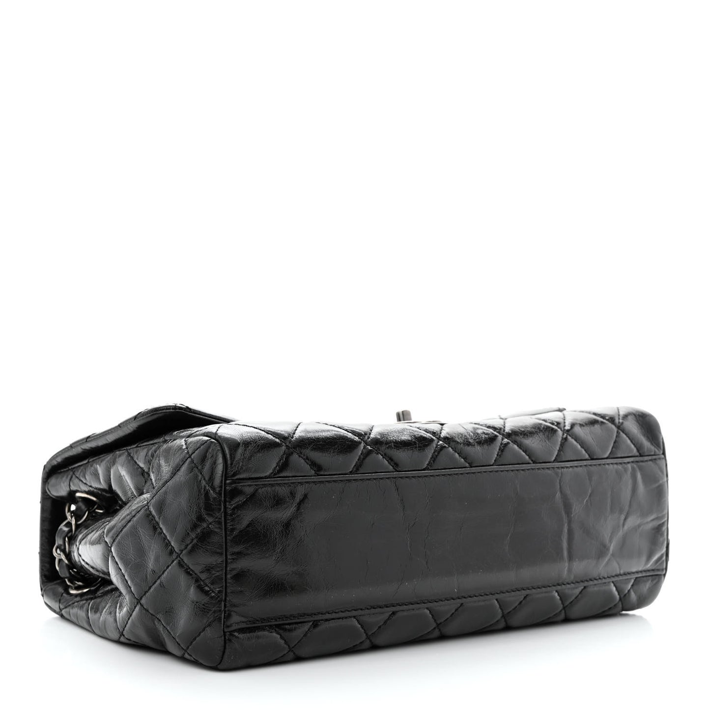 Glazed Calfskin Quilted Large Coco Soft Flap Black