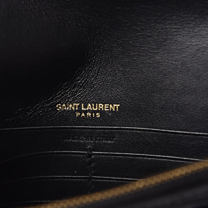 Saint Laurent Calfskin Crocodile Embossed Monogram Sunset Chain Wallet Black 6 of 9