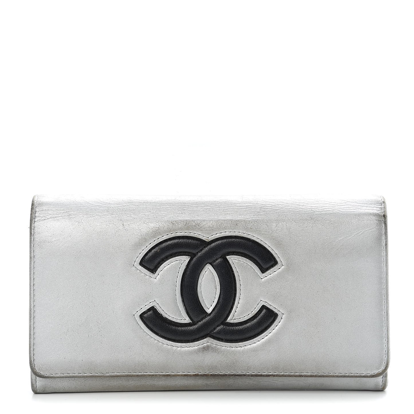 Lambskin Large CC Flap Wallet Silver