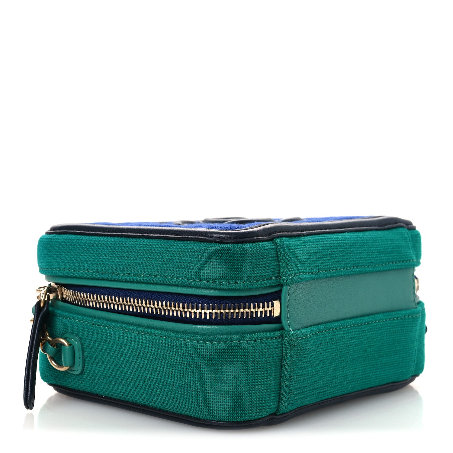 Chanel Jersey Quilted Small CC Filigree Vanity Case Blue Green 4 of 10