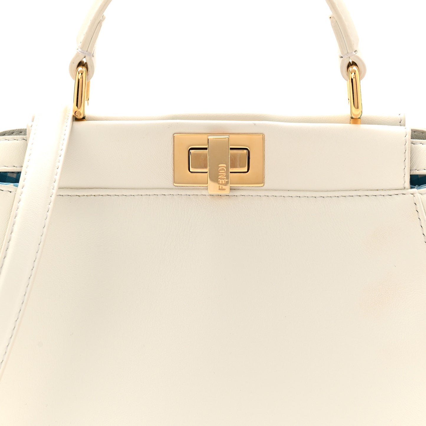 Nappa Vitello Gingham Printed Mini Peekaboo Iconic Satchel White Ice Light Blue