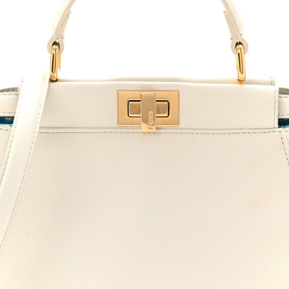Fendi Nappa Vitello Gingham Printed Mini Peekaboo Iconic Satchel White Ice Light Blue 17 of 25