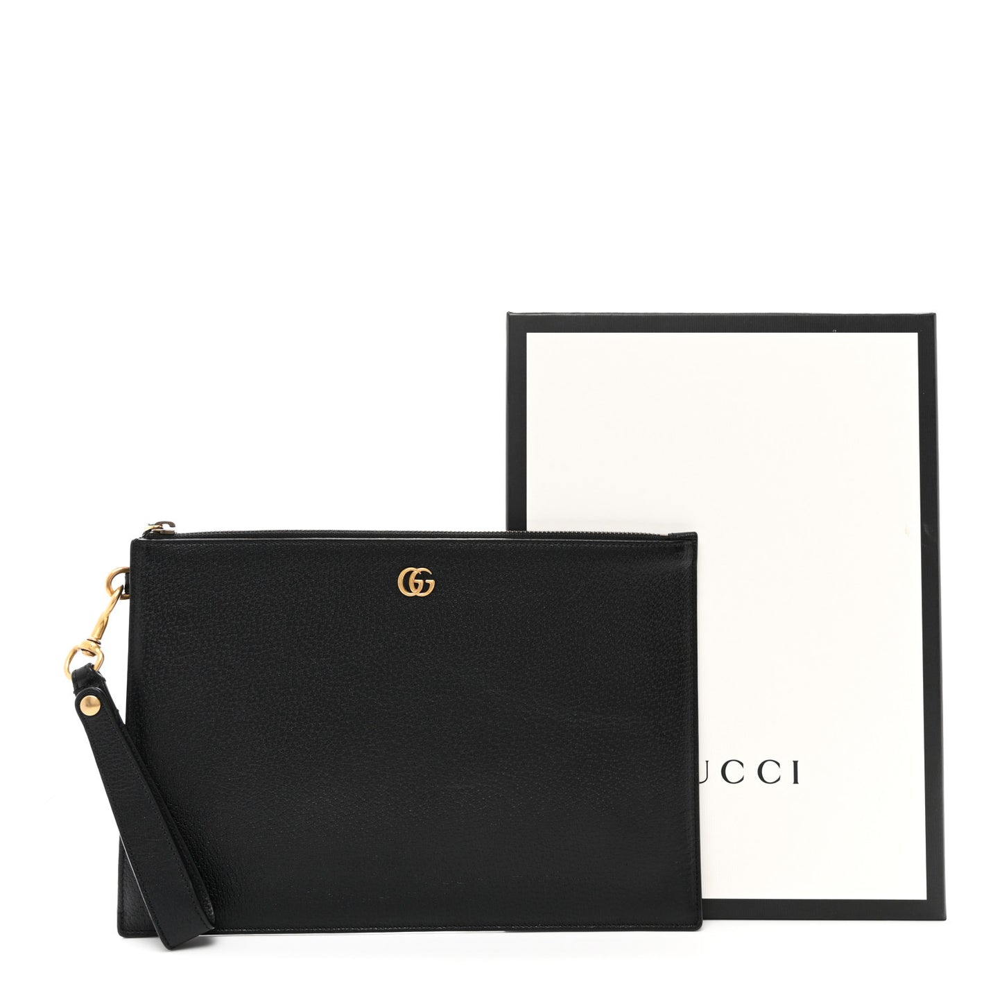 Textured Dollar Calfskin GG Marmont Zip Pouch Black