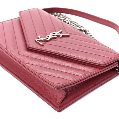 Saint Laurent Grain De Poudre Matelasse Chevron Monogram Envelope Chain Wallet Blush Fonce 11 of 11