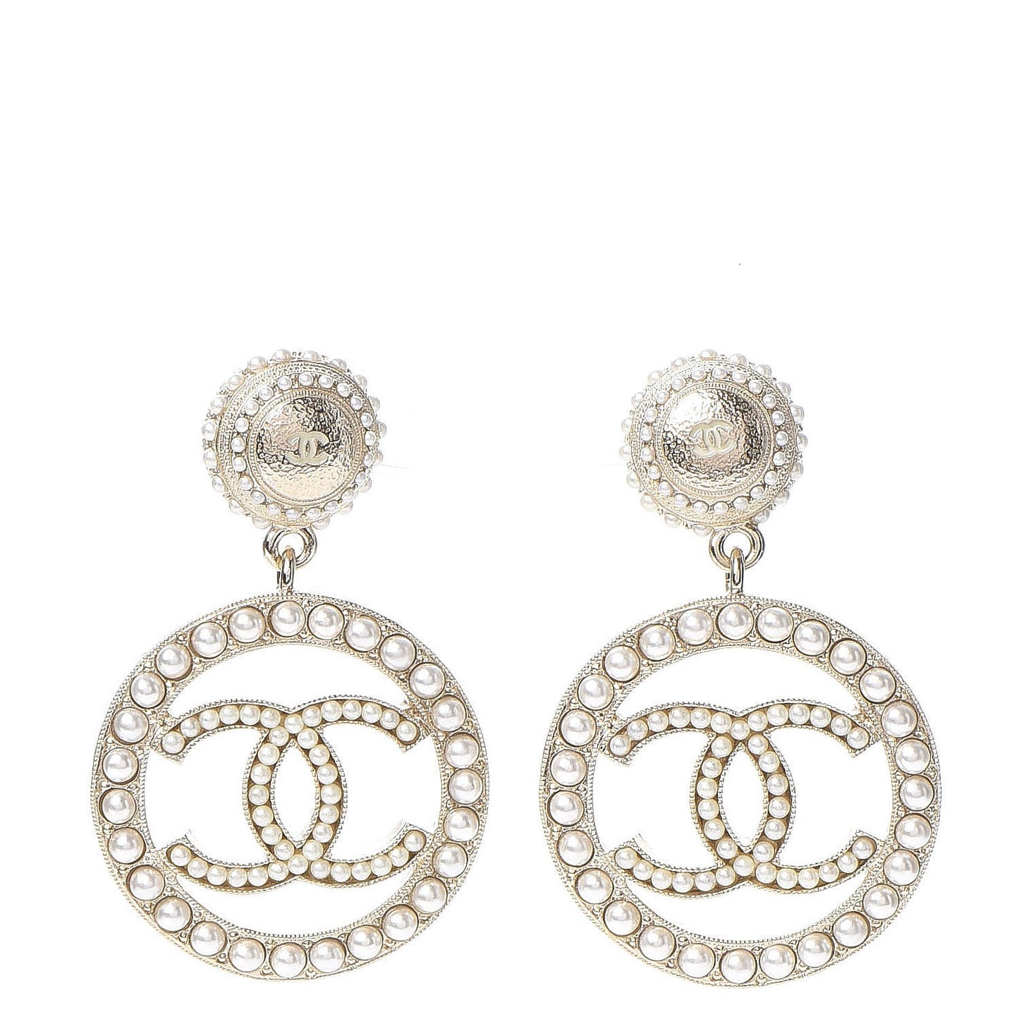 Pearl CC Drop Earrings Light Gold