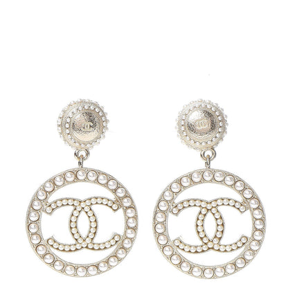 Chanel Pearl CC Drop Earrings Light Gold 1 of 6