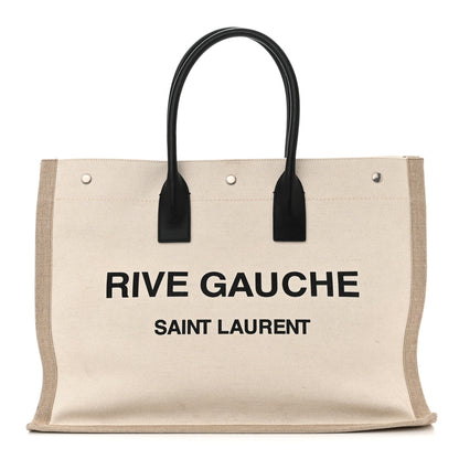 Saint Laurent Linen Calfskin Rive Gauche Tote Optic White 1 of 18