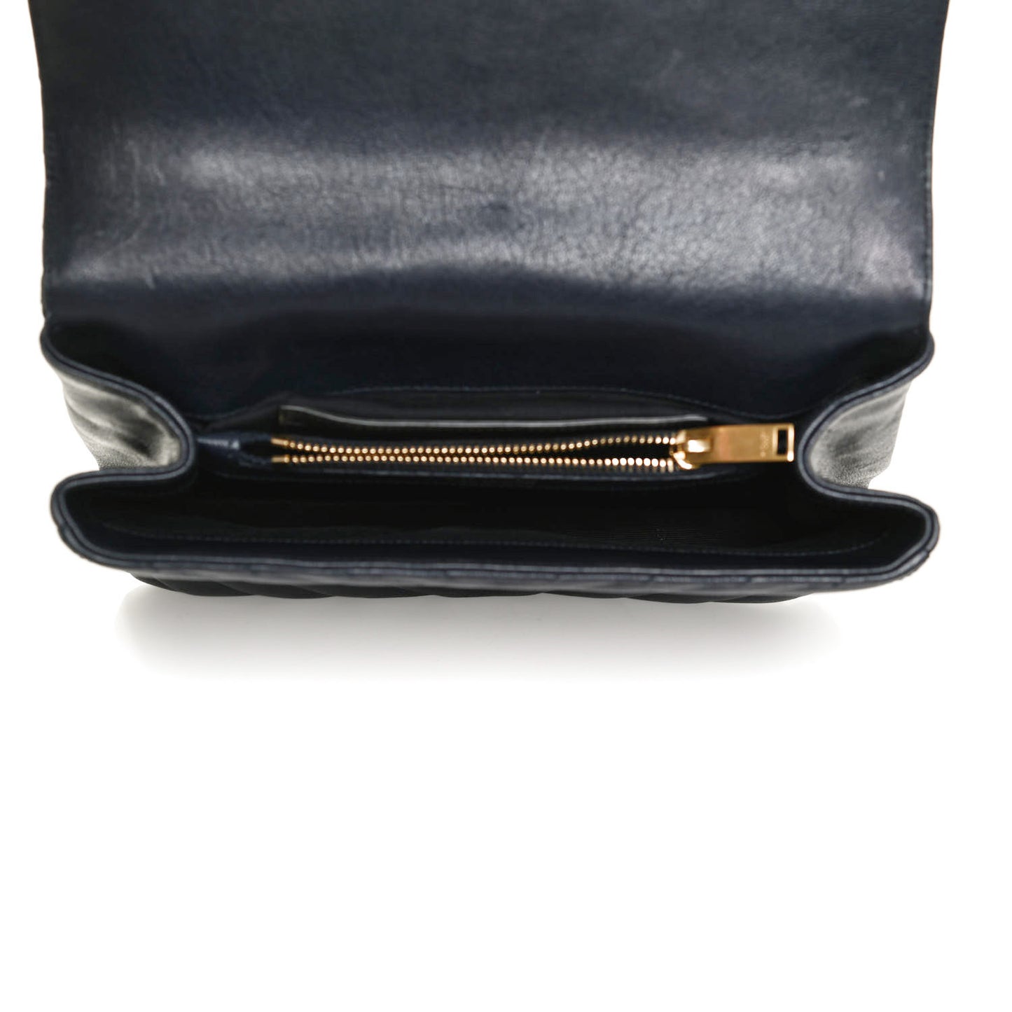 Sheepskin Matelasse Chevron Monogram Medium College Bag Deep Marine