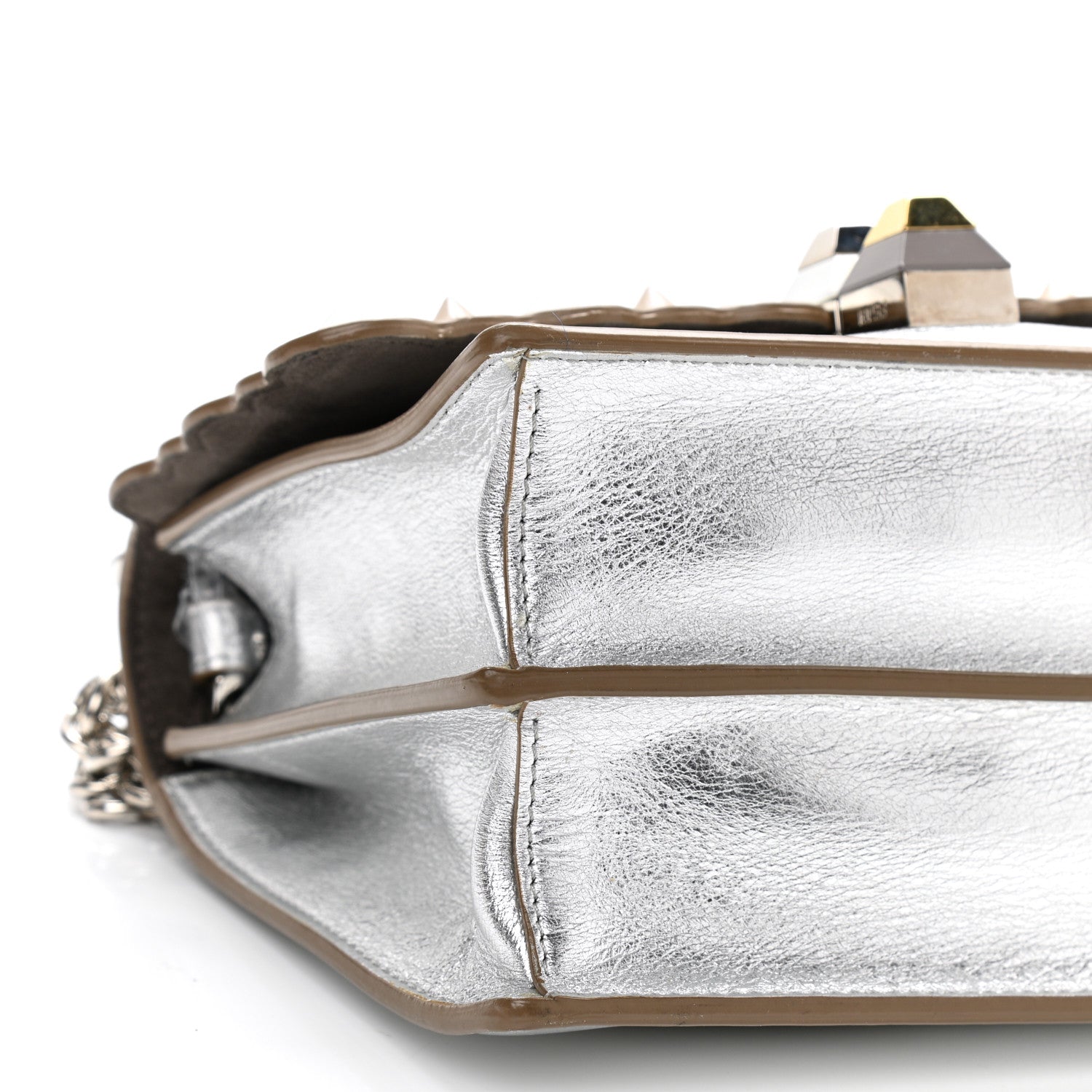 Fendi Vitello Catalan Mirror Scalloped Multi Studded Small Kan I Shoulder Bag Argento 10 of 11