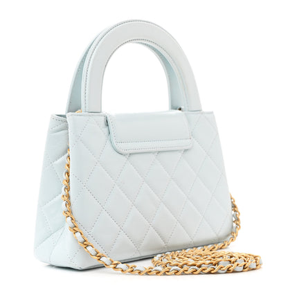 Chanel Shiny Aged Calfskin Quilted Nano Kelly Shopper Light Blue 3 of 12