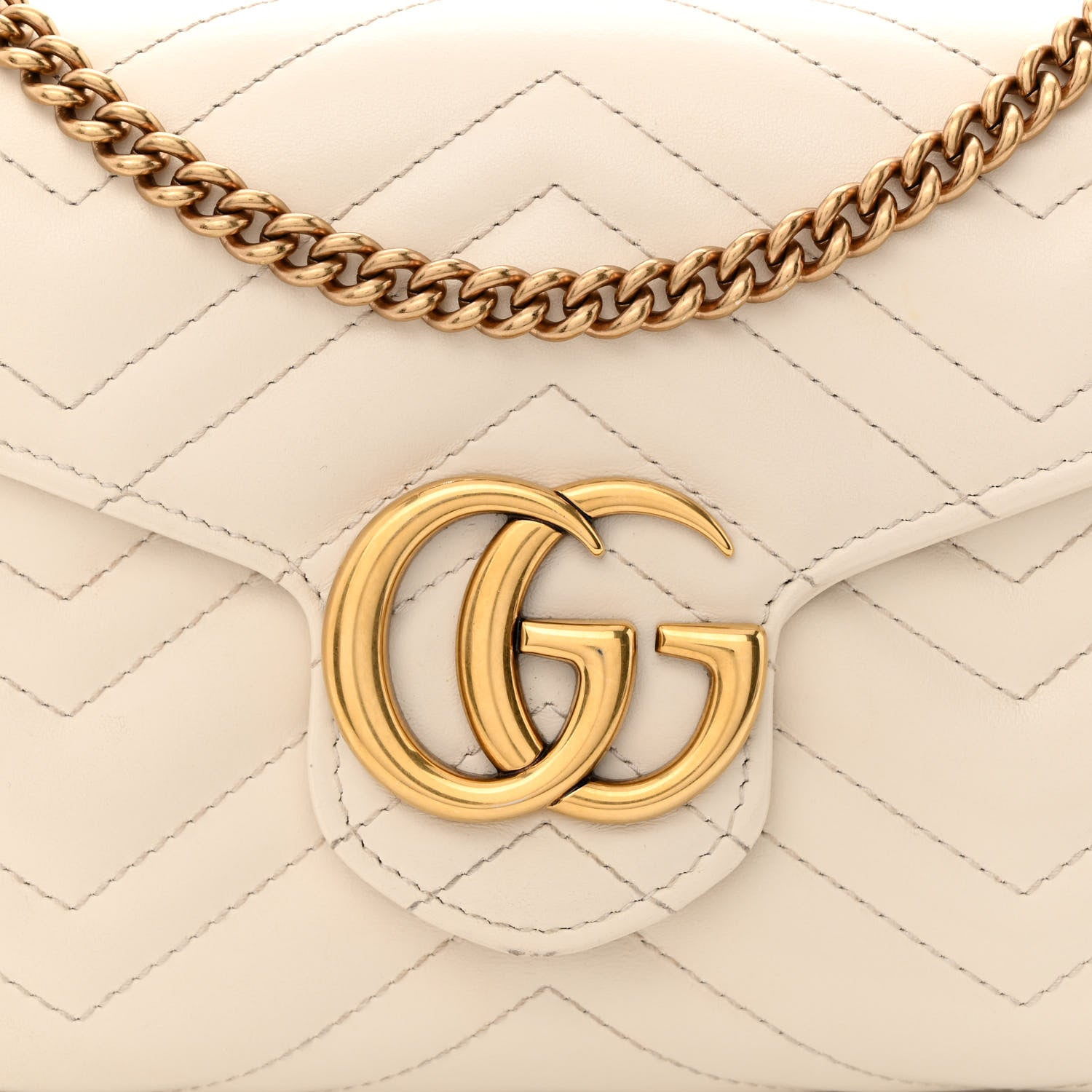 Gucci Calfskin Matelasse Mini GG Marmont Chain Wallet Mystic White 8 of 11