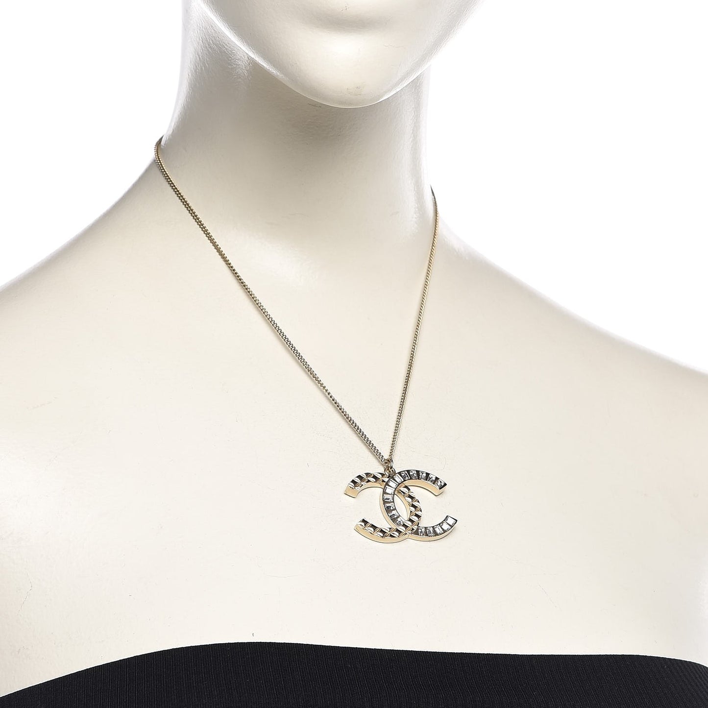 Baguette Crystal Quilted CC Pendant Necklace Gold