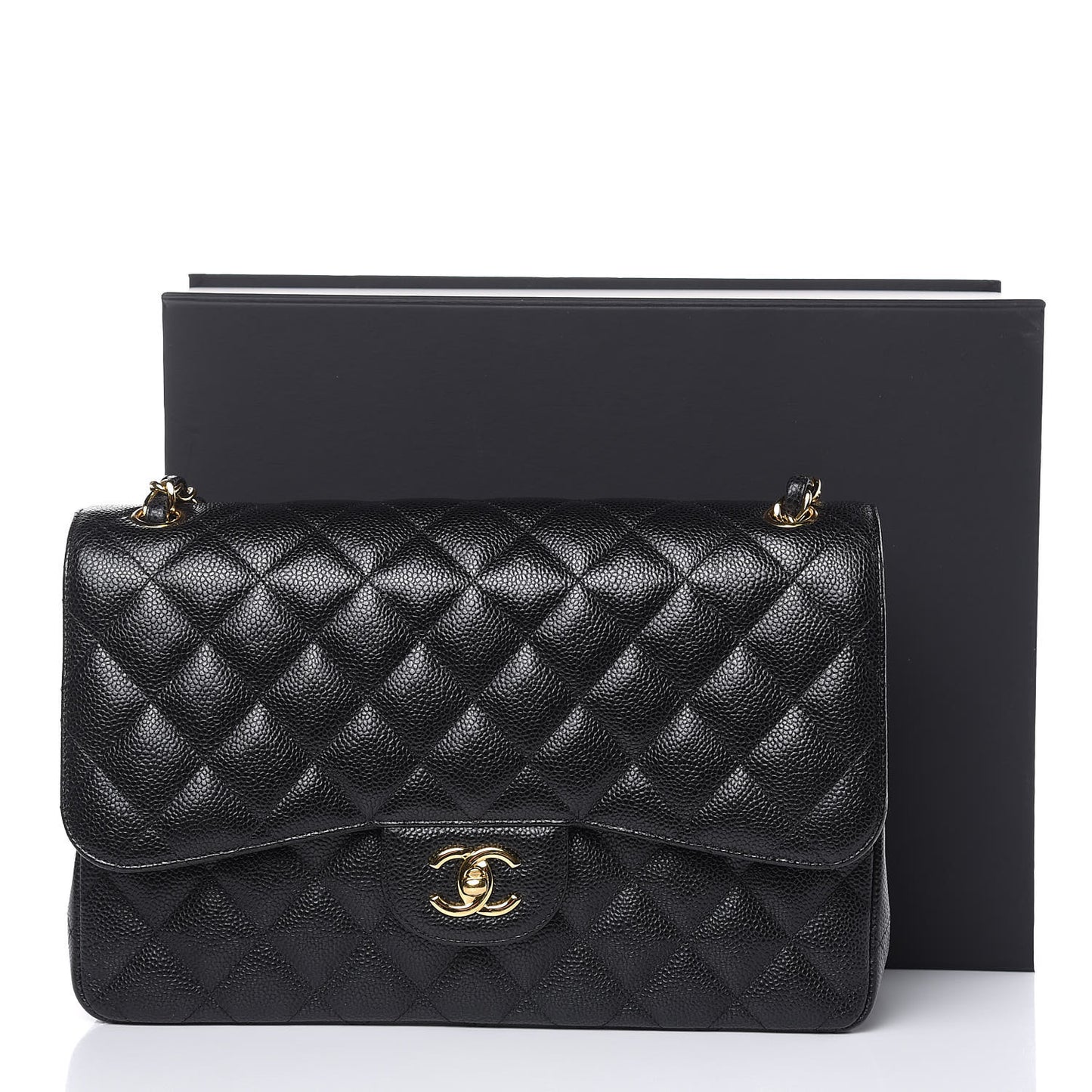 Caviar Quilted Jumbo Double Flap Black