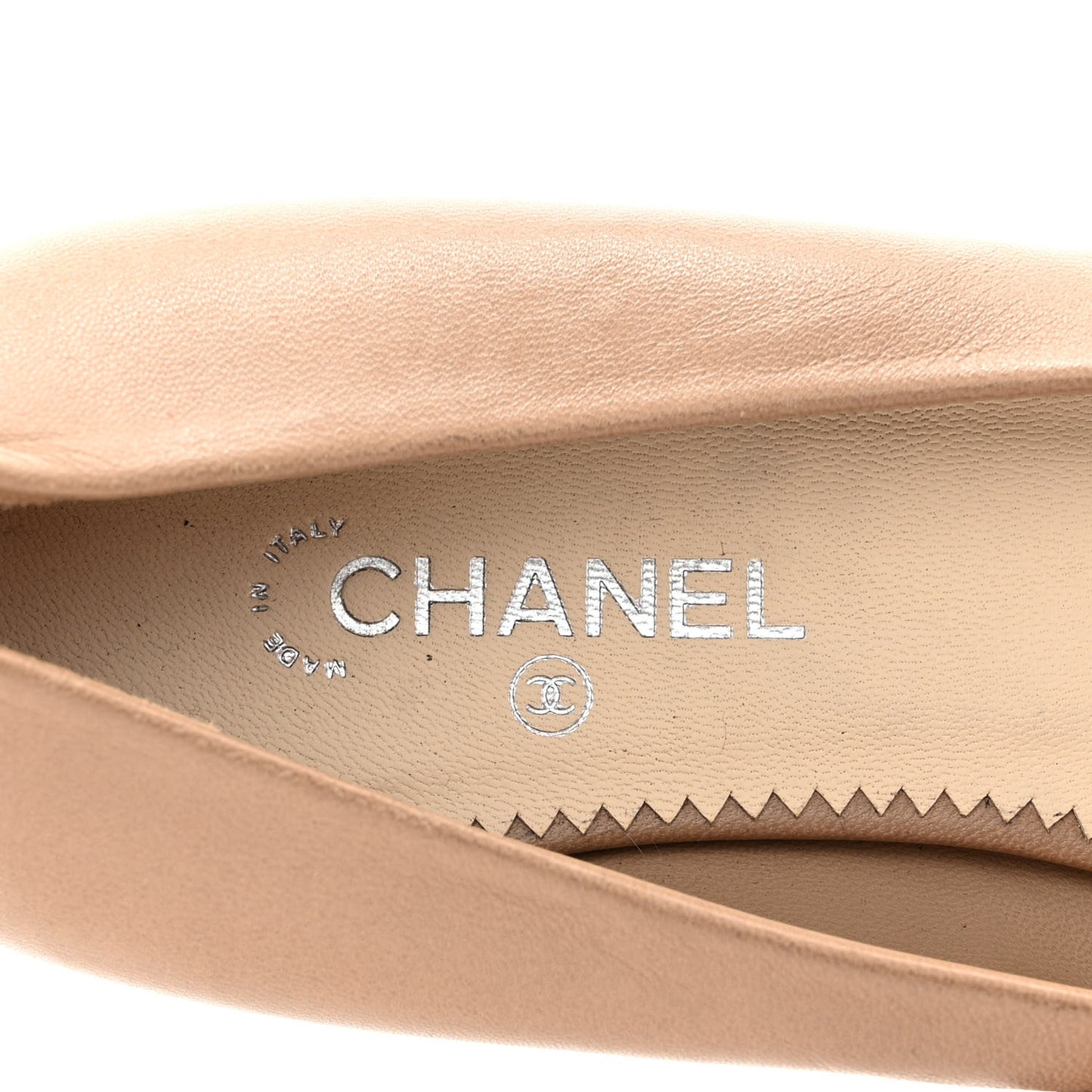 Lambskin Coco Line Pointed Toe Ballerina Flats 35.5 Beige Black