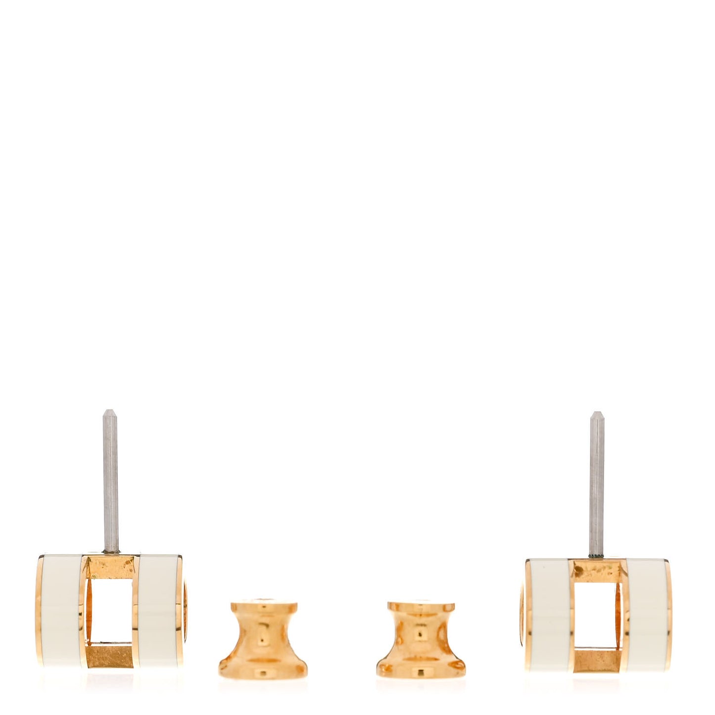 Gold Lacquered Mini Pop H Earrings White