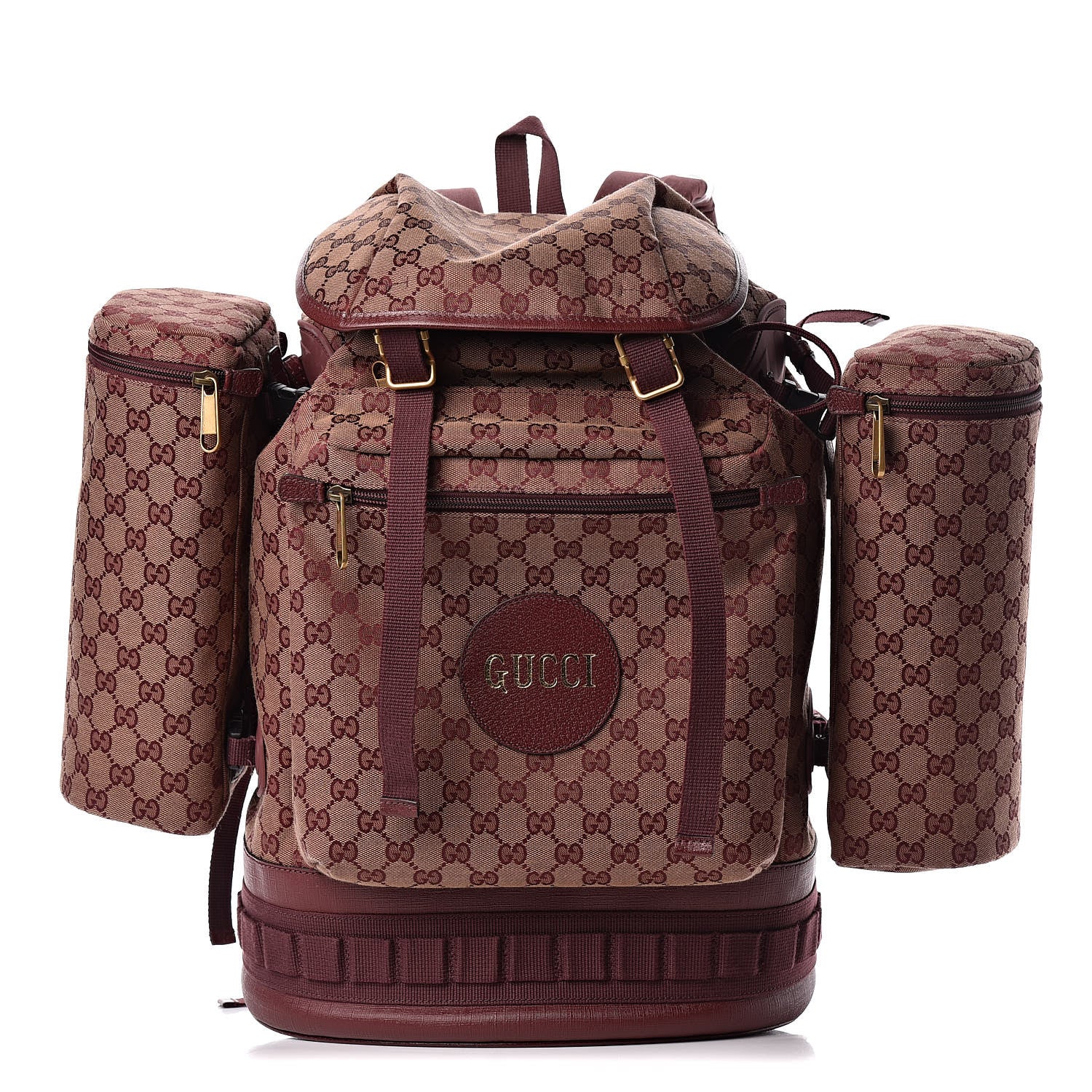 Gucci GG Monogram Script Logo Large Double Pocket Backpack Sahara Rubino Bordeaux 1 of 12