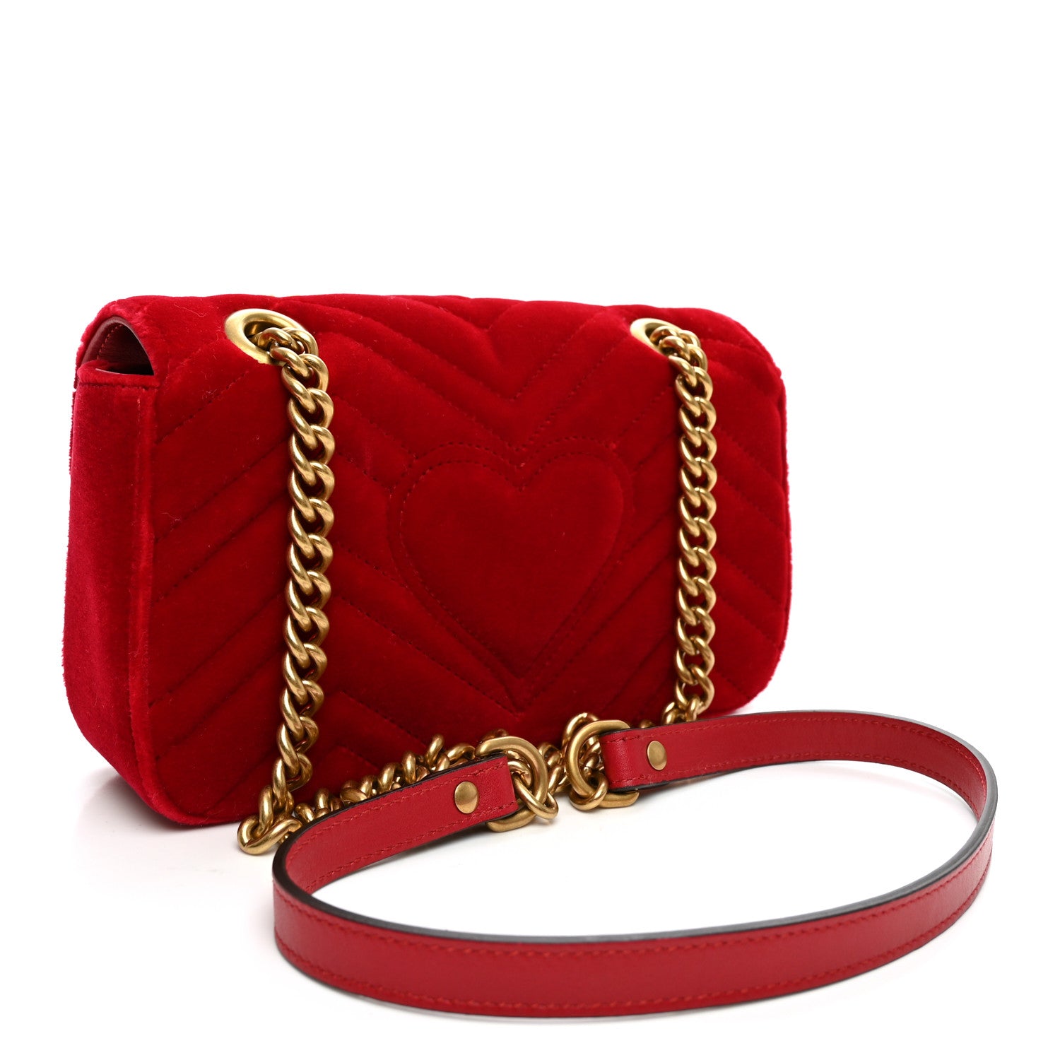 Gucci Velvet Matelasse Mini GG Marmont Shoulder Bag Hibiscus Red 3 of 11