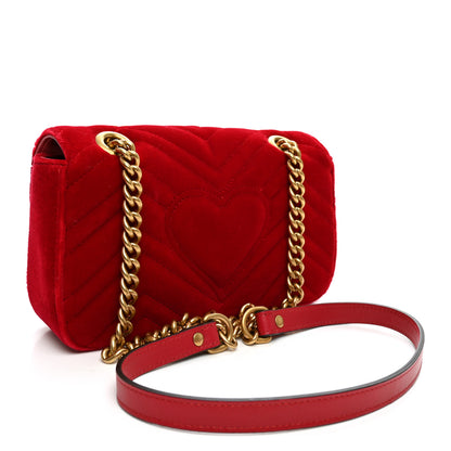 Gucci Velvet Matelasse Mini GG Marmont Shoulder Bag Hibiscus Red 3 of 11